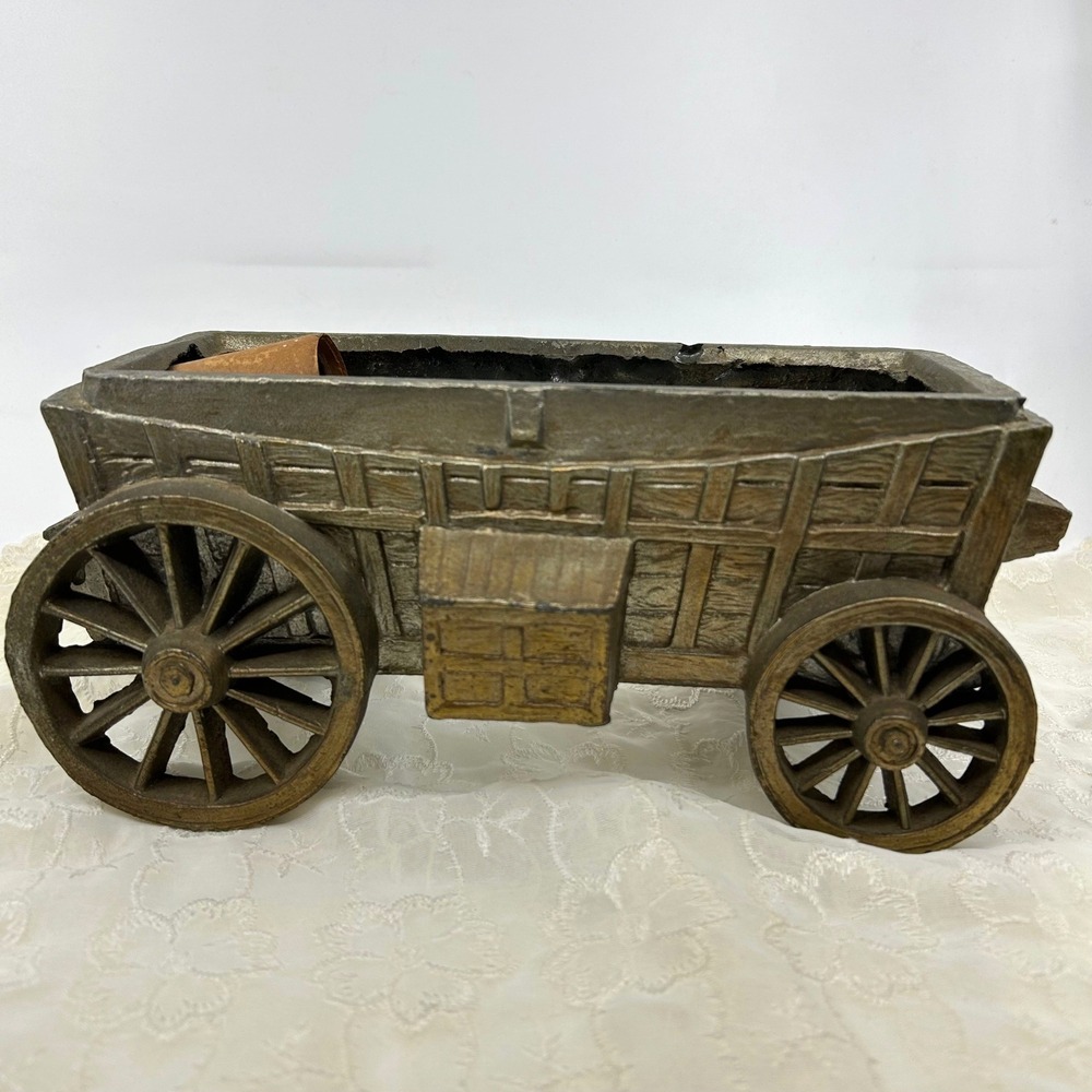 Vintage Western Cast Iron Bronzed Brass Tv Lamp Conestoga Covered Wagon Base